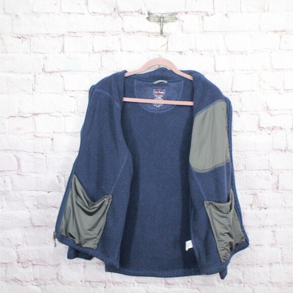 LL Bean Sweater Fleece Full Zip Jacket Smooth Rugged Bright Navy Size L - Picture 6 of 10